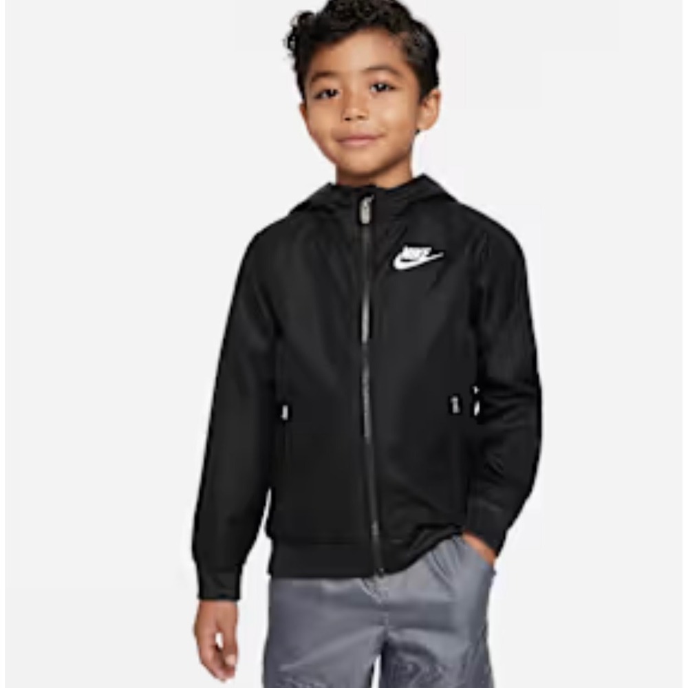 Nike Boys black hooded windbreaker jacket embroidered logo zipper pockts 2T
